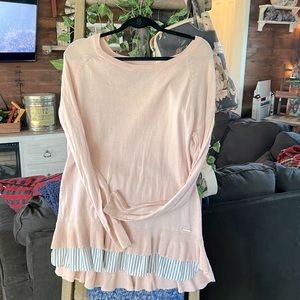 Pink and blue striped polo top